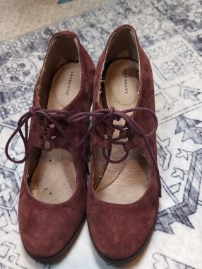 Lands' End Women's Burgundy Suede Lace-Up Heels